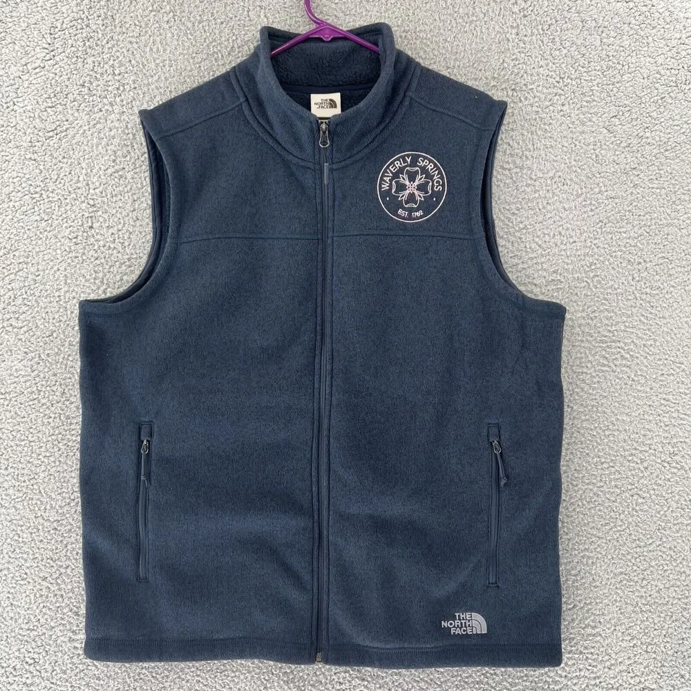 The North Face Vest Men's XL TG Blue‎ Fleece Full Zip Waverly Spring Logo